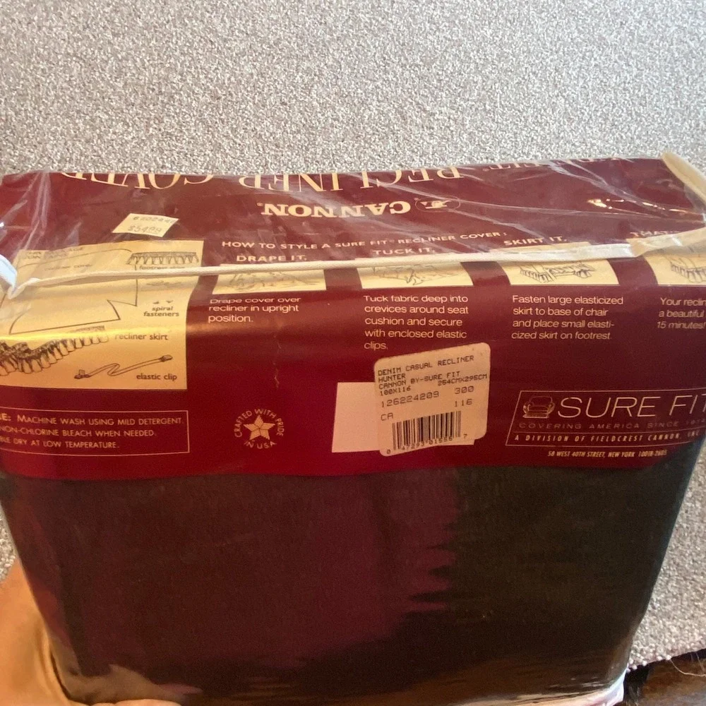 Cannon Sure Fit Recliner Cover 3 Piece Hunter Green Denim Slipcover Stayputs NEW